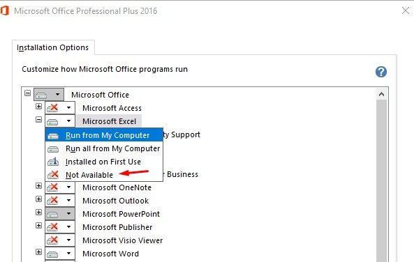 excel is not installing when i install office 2016 for mac